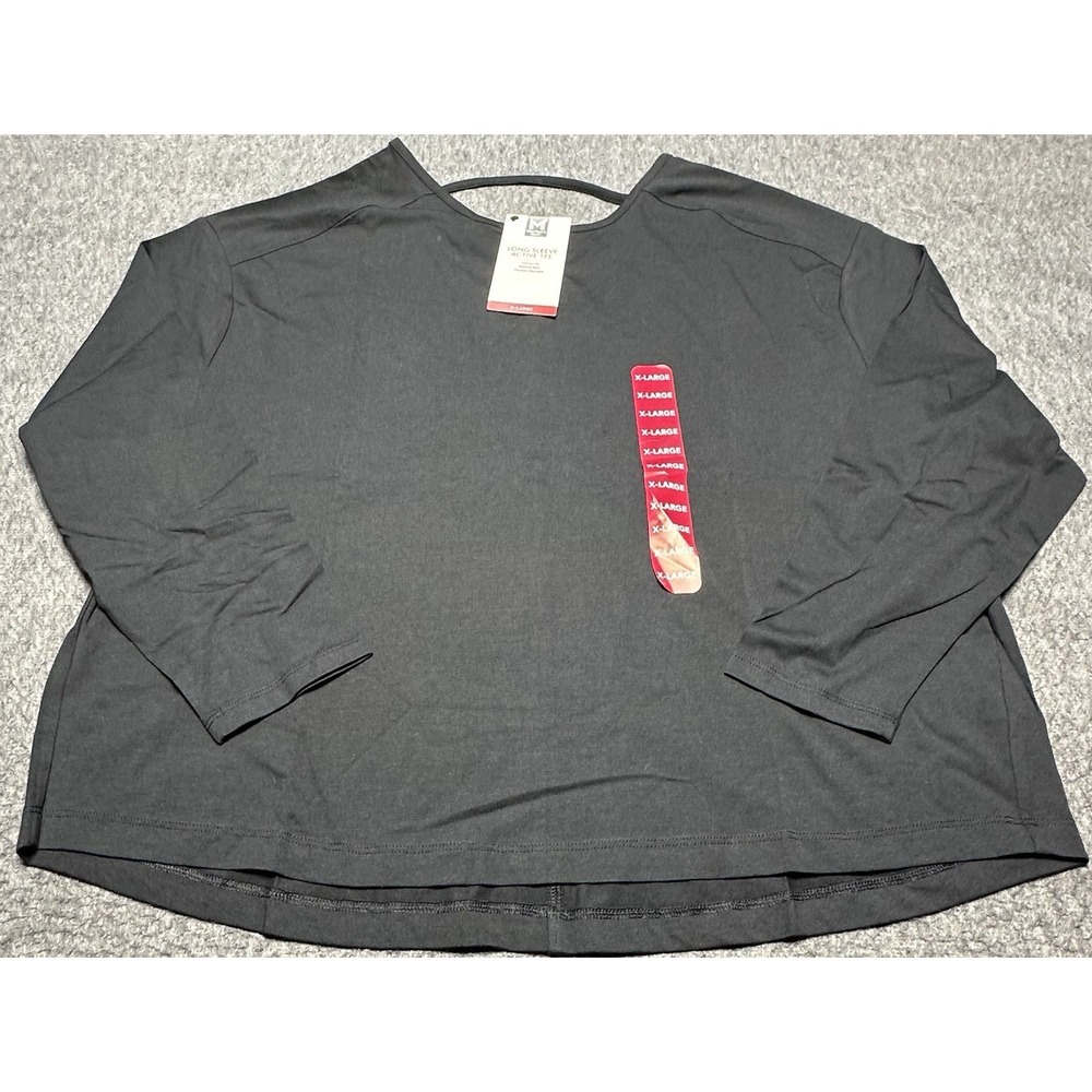 Members Mark Shirt Womens XLarge Black Long Sleeve Relaxed Fit Keyhole Tee New